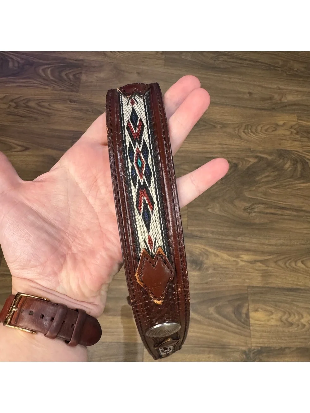 Vintage Wrangler Men’s Western Belt Size 40 Leather Aztec Inlay Statement Buckle